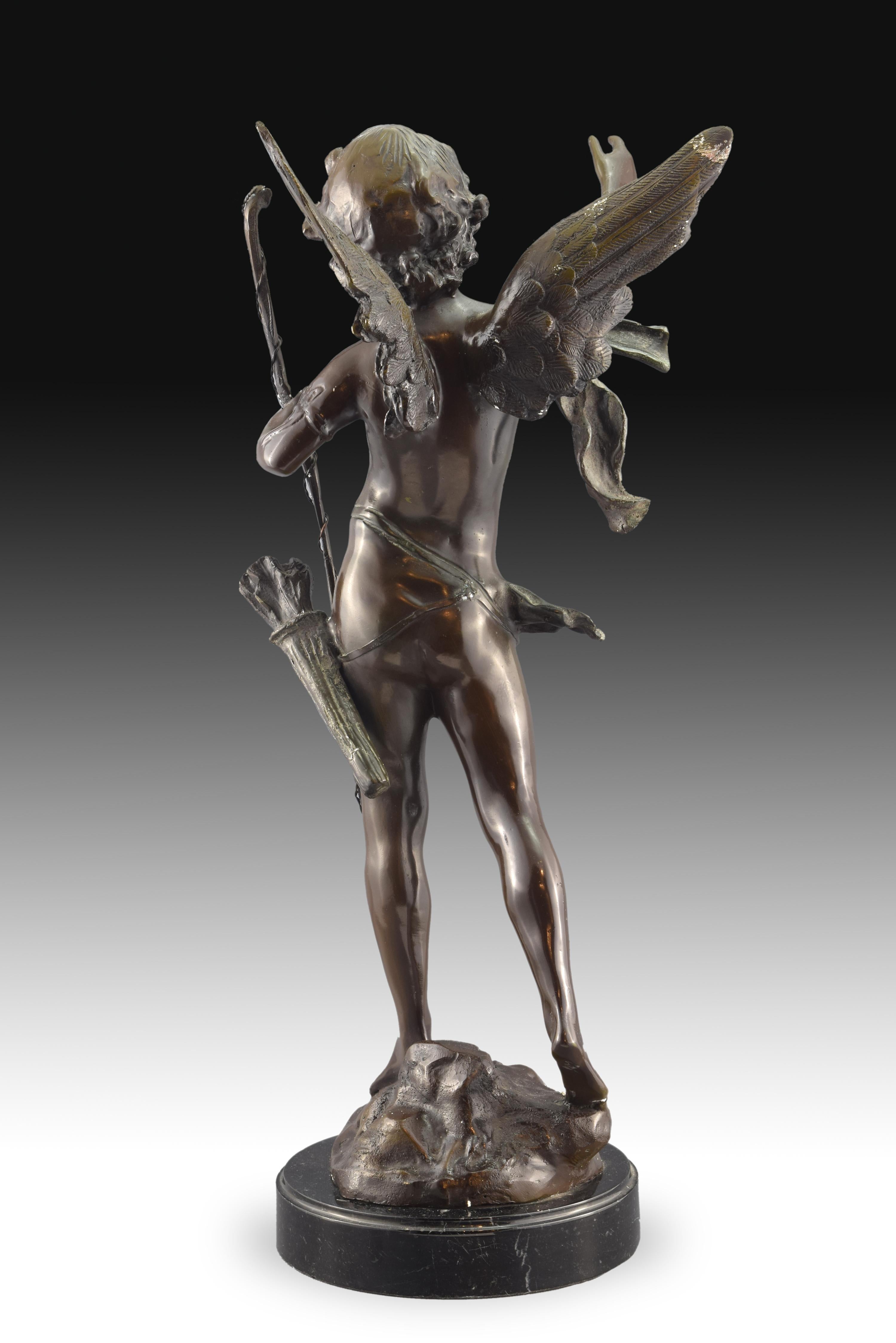 Néoclassique Cupidon. Bronze, marbre, d'après des modèles d'Auguste Moreau (1834-1917) en vente