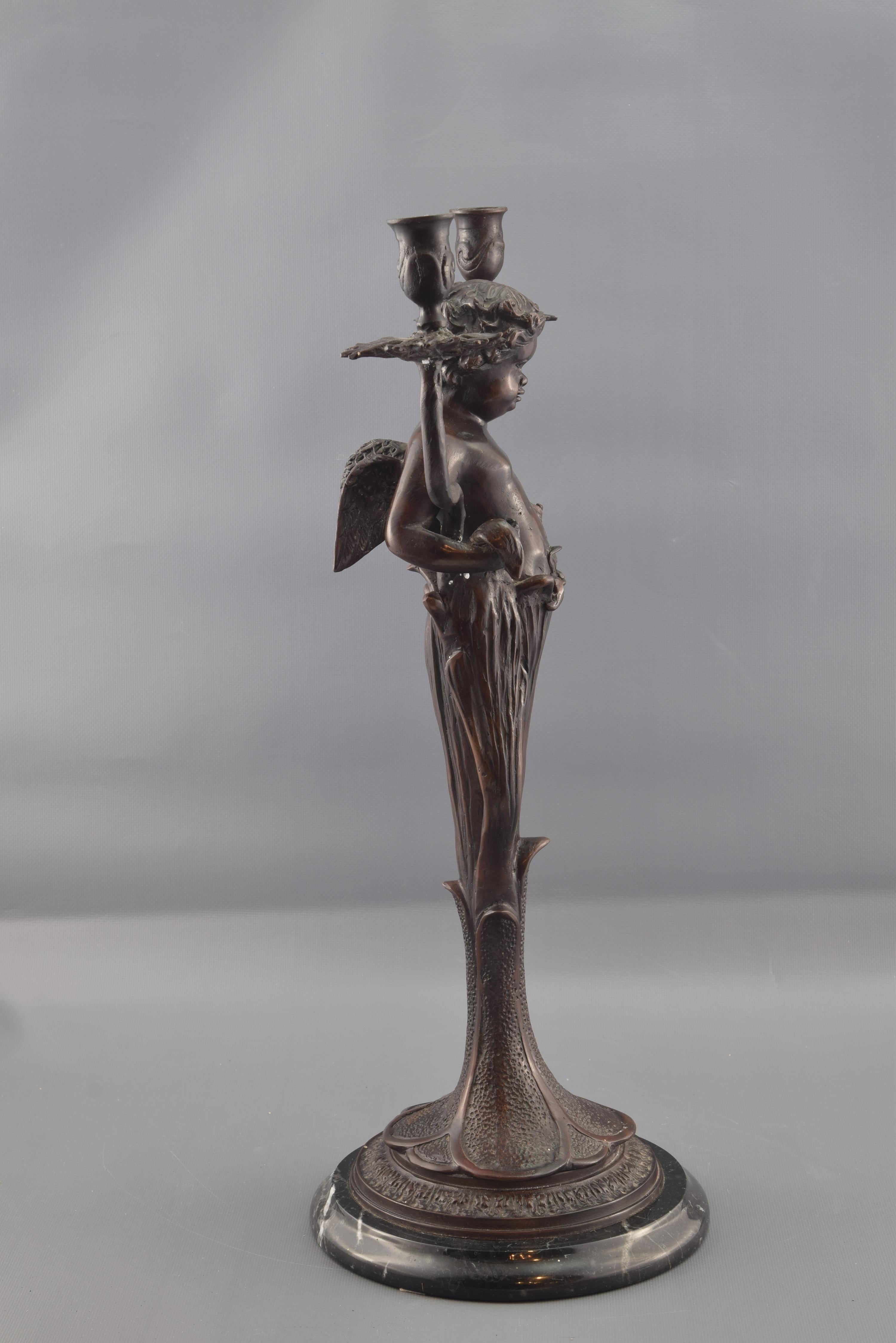 European Cupid Candelabrum, Bronze, Marble