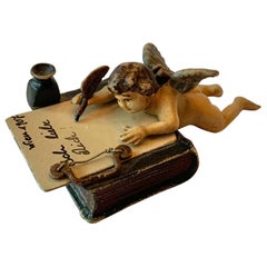 Cupid Cherub Angel Austrian Vienna Bronze Writing I Love You Ich liebe Dich 1907