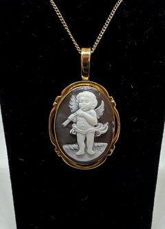 Cupid Cherub Eros Angel Love Cameo Pendant Necklace 18 Karat Gold Enhancer