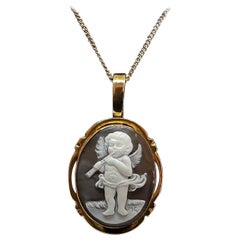 Cupid Cherub Eros Angel Love Cameo Pendant Necklace 18 Karat Gold Enhancer