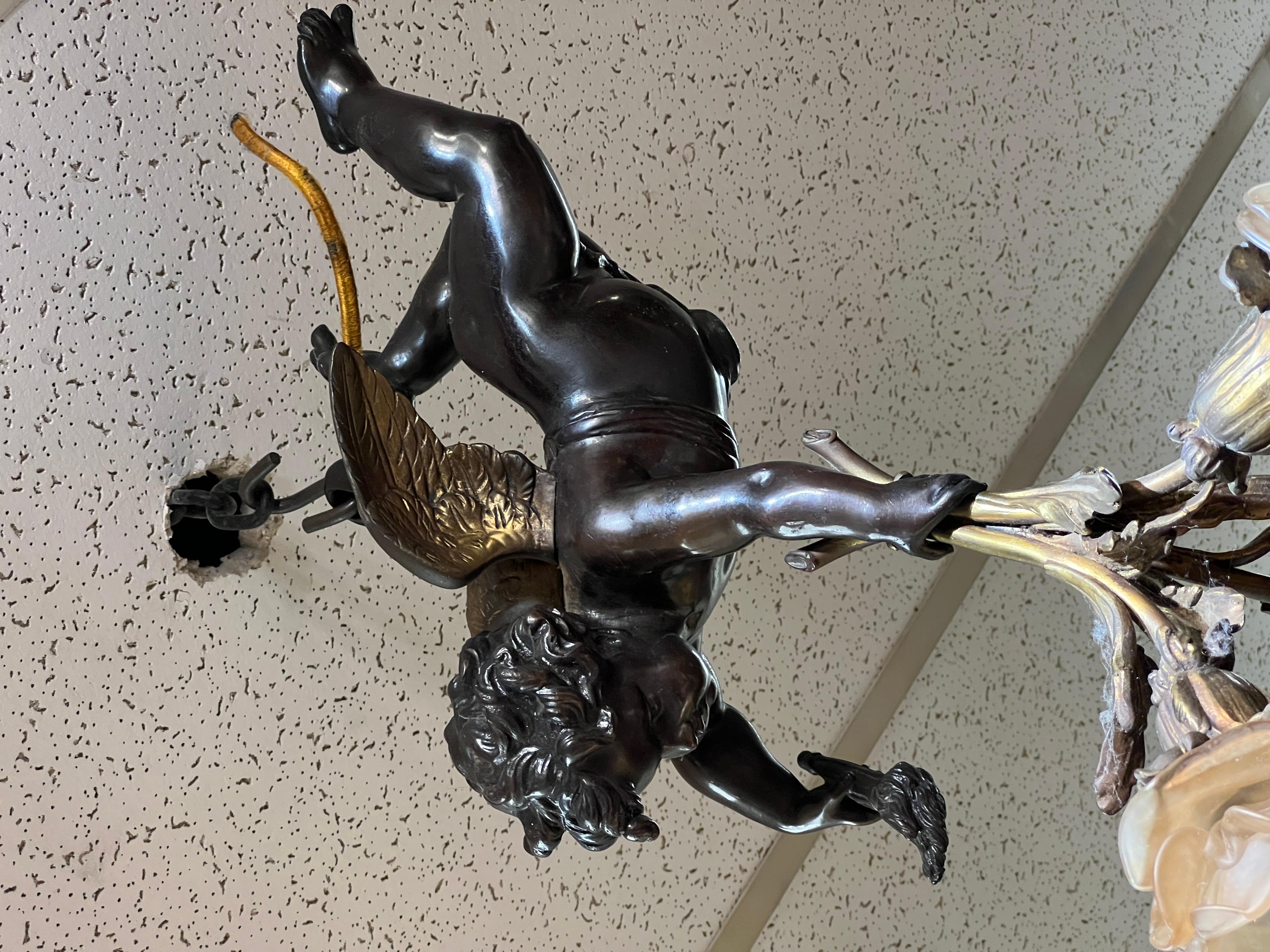 Cupid Cherub Form Three-Light Bronze Chandelier 4