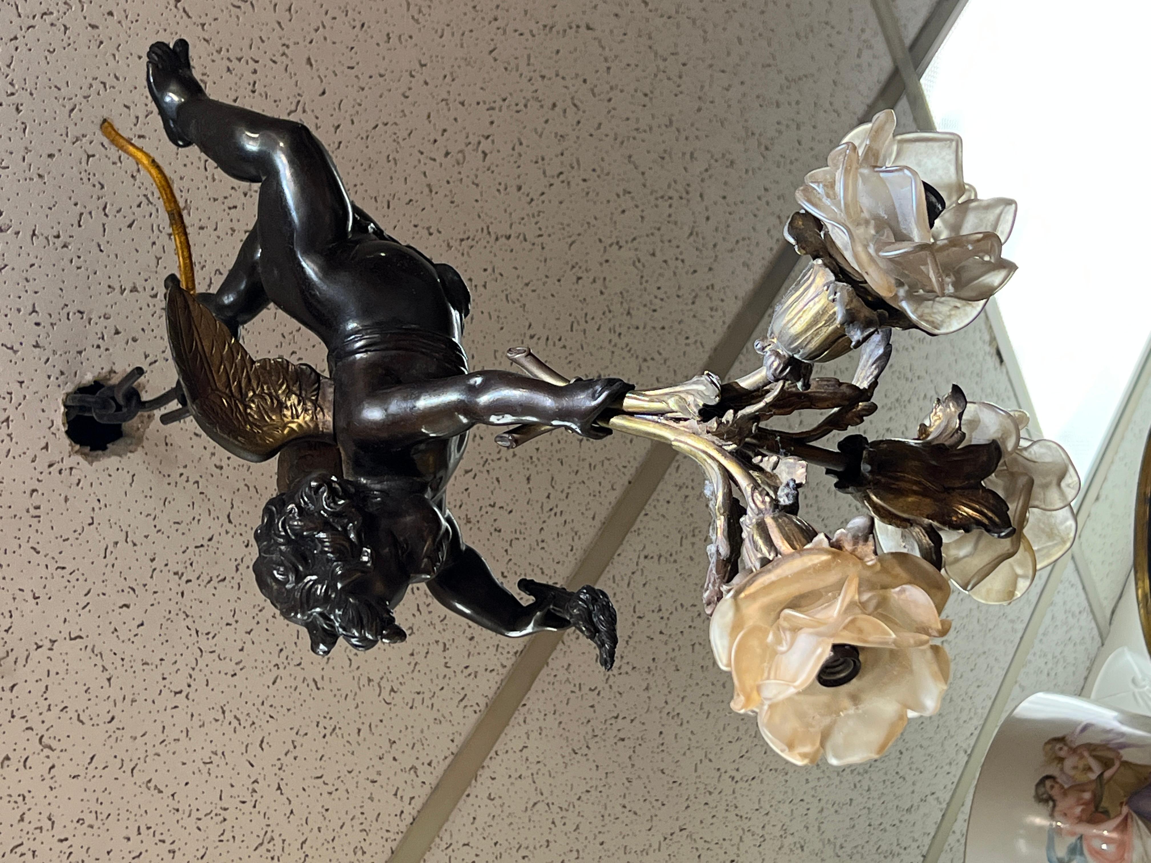 Cupid Cherub Form Three-Light Bronze Chandelier 5