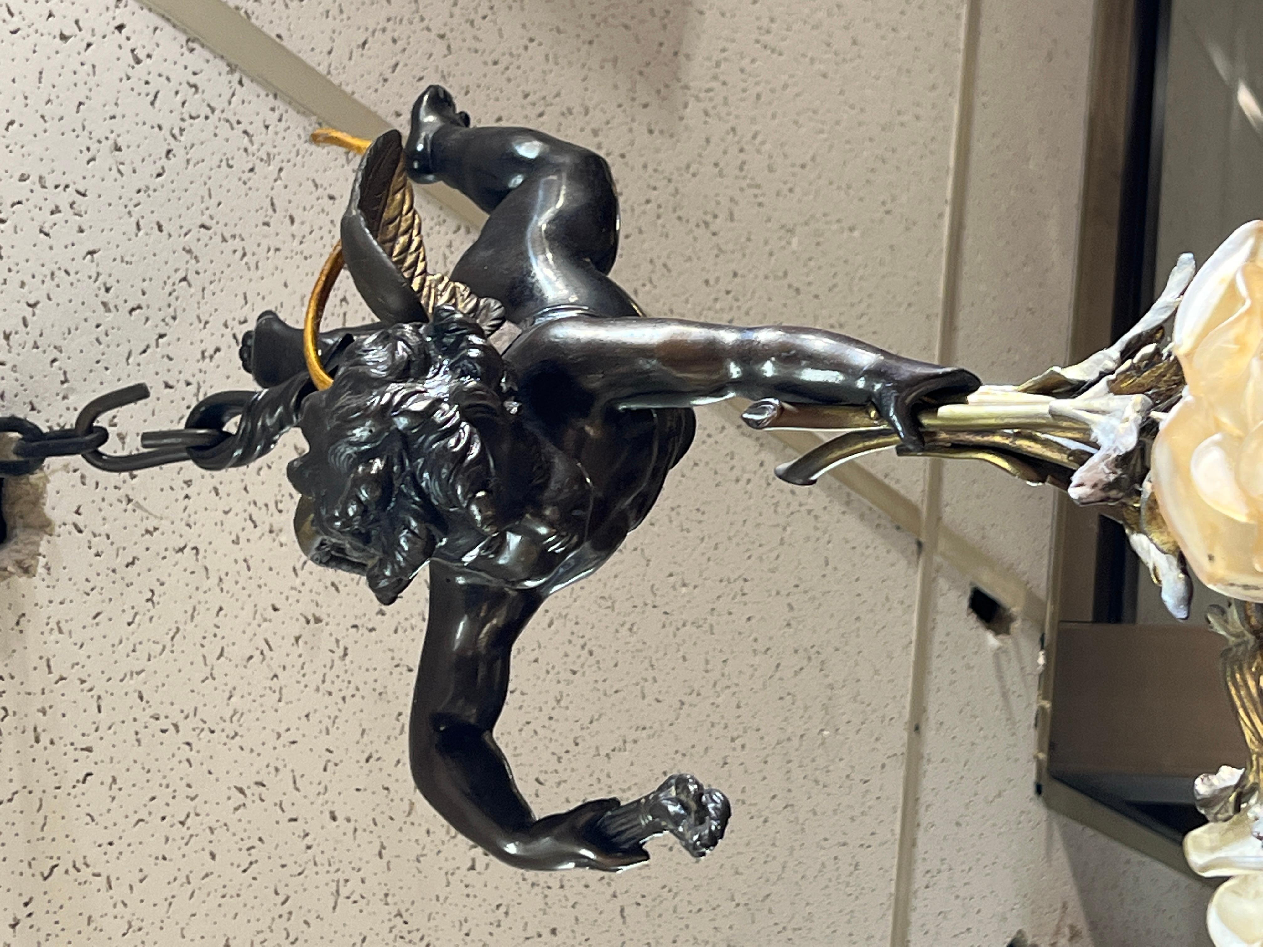 Cupid Cherub Form Three-Light Bronze Chandelier 1