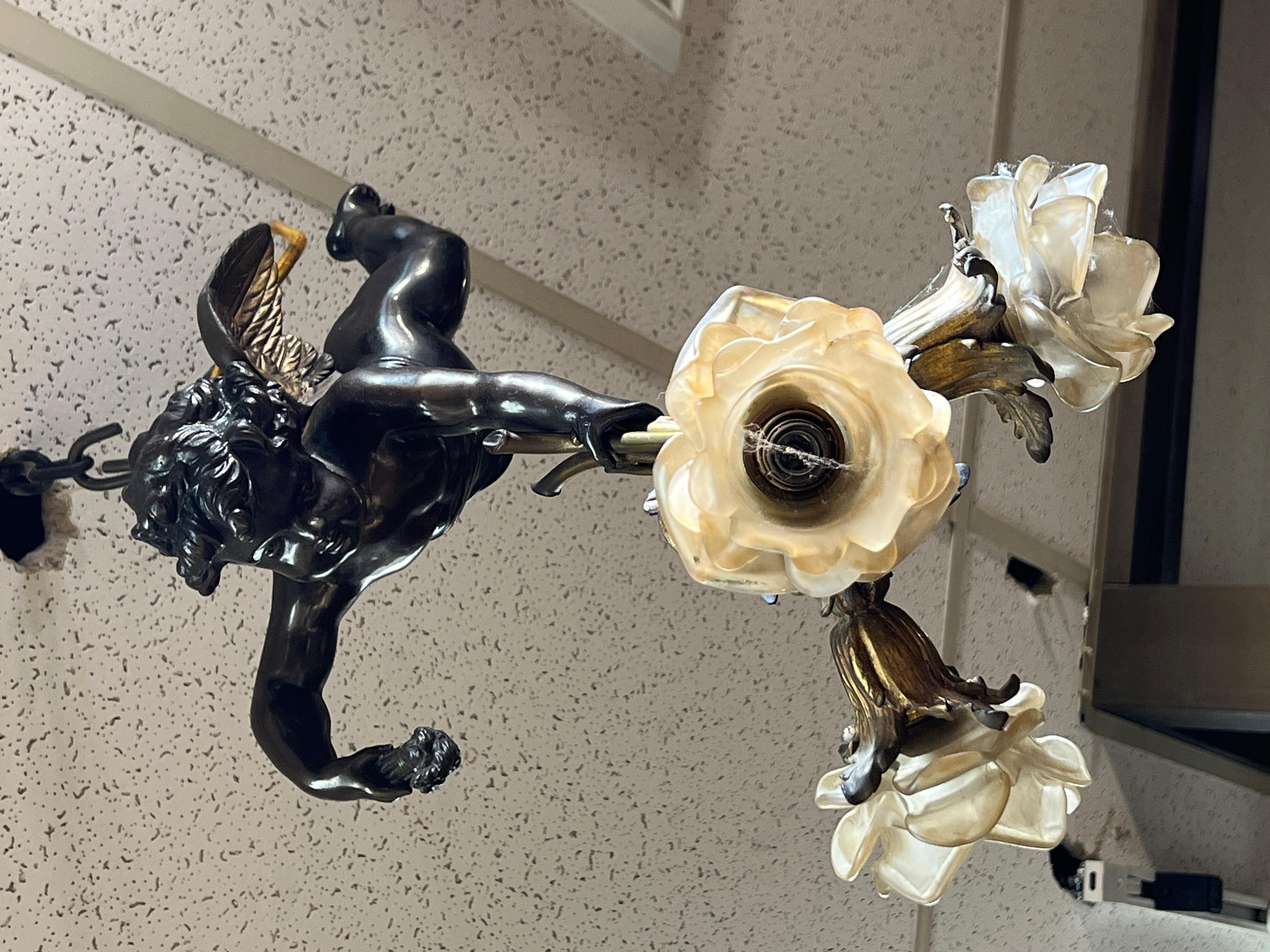 Cupid Cherub Form Three-Light Bronze Chandelier 2