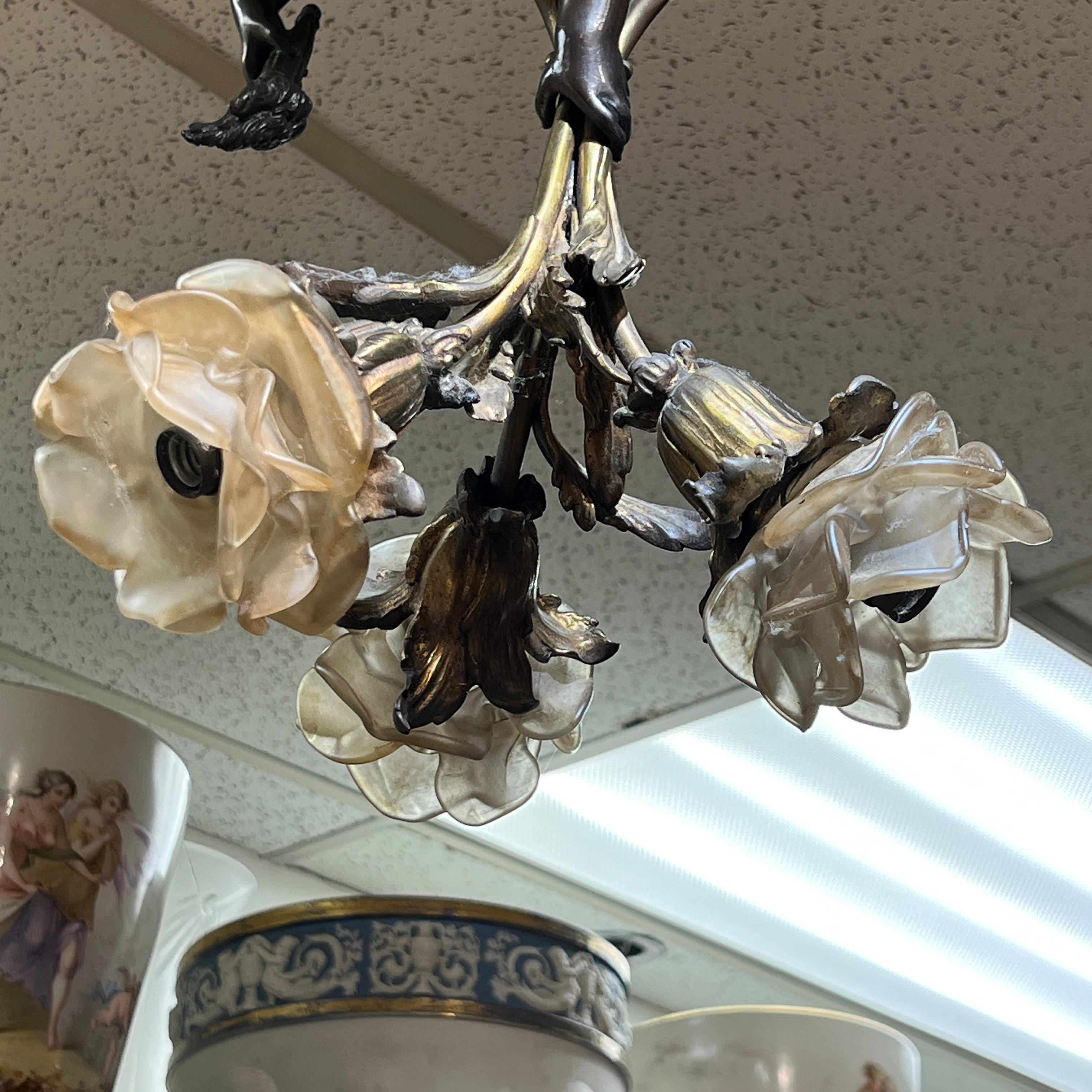 Cupid Cherub Form Three-Light Bronze Chandelier 3