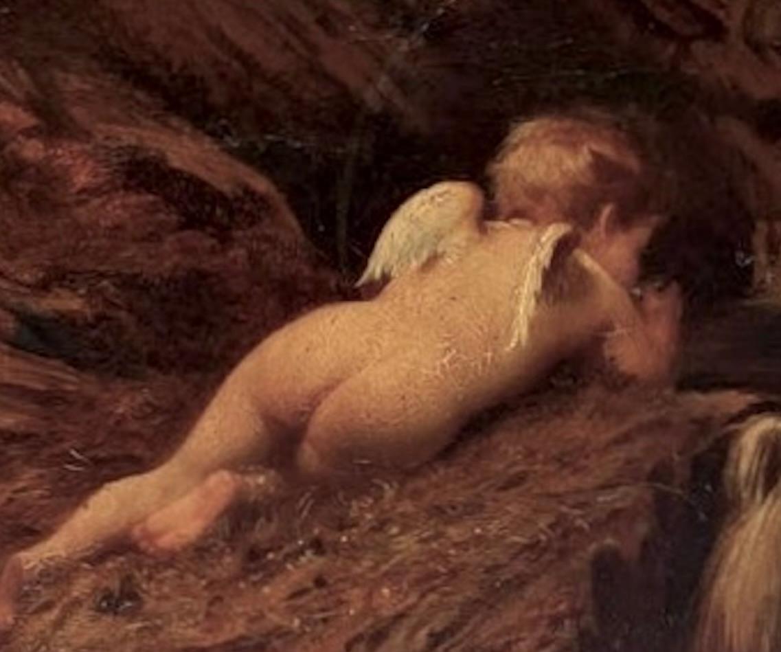 Cupid Drinking from a Pool. William Edward Frost (1810-1877)
Oil on canvas, transferred to board.

Cupid is shown drinking from the Hippocrene Spring—mythically linked to the Muses and a source of poetic inspiration and creative flow. 

Frost