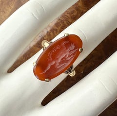 Cupid Eros God of Love Intaglio Ring Agate Gold Neoclassical Victorian 1890