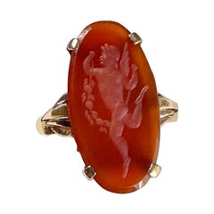 Cupidon Eros Dieu de l'Amour Bague Intaglio Agate Or Néoclassique Victorien 1890