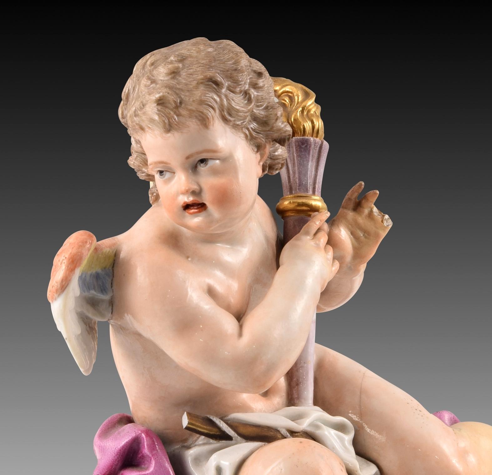 Cupido, porcellana smaltata, ecc. Forse Meissen, XIX secolo In condizioni discrete in vendita a Madrid, ES