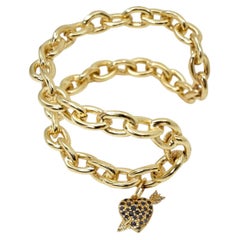 Cupid Heart Charm Bracelet Black Diamond Chain Cuff Gold