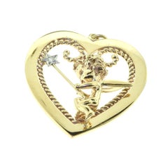 “Cupid in a Heart” Heart Shaped Diamond in Yellow Gold Pendant