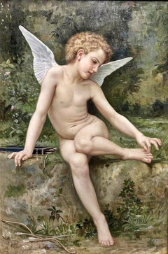 Cupid Oil Painting, 20th Century French School, Signed, 90 x 60 cm Sign