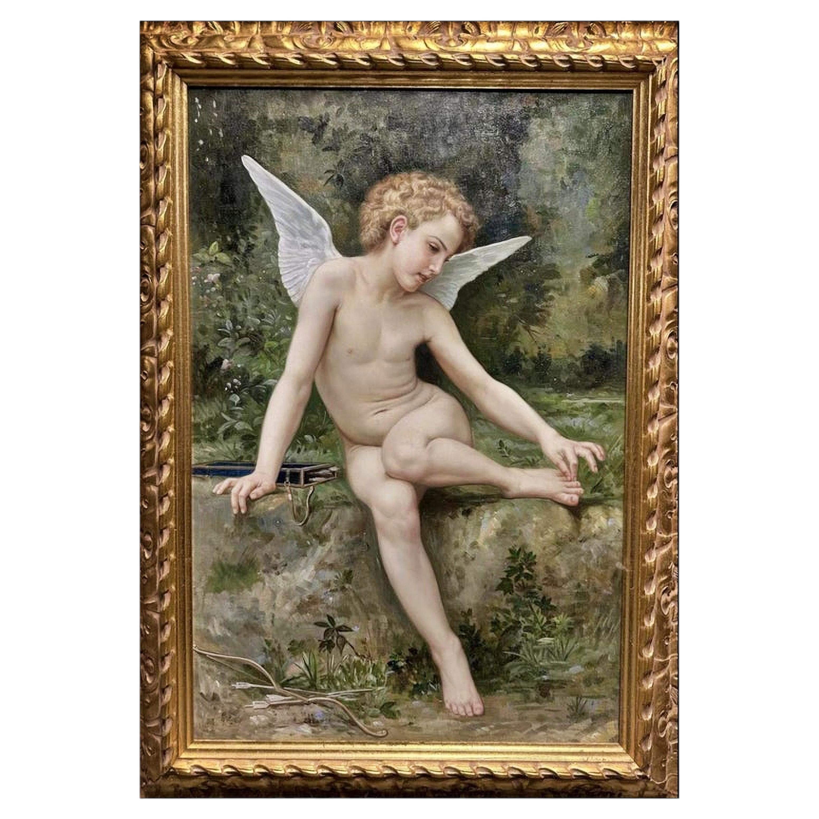 Óleo Cupido, Escuela Francesa Siglo XX, Firmado, 90 x 60 cm Firma
