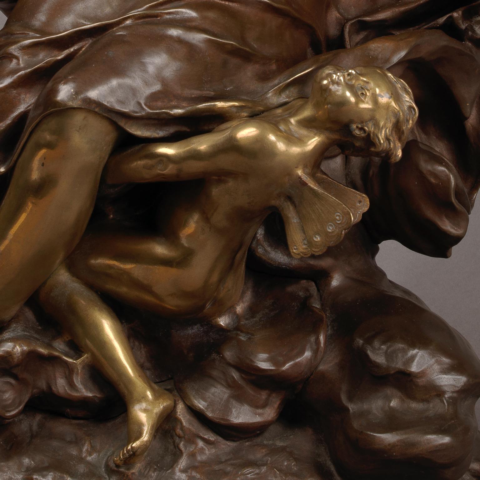 „Cupid & Psyche“ eine bedeutende Bronzefigur von Franois-Raoul Larche (Vergoldet) im Angebot