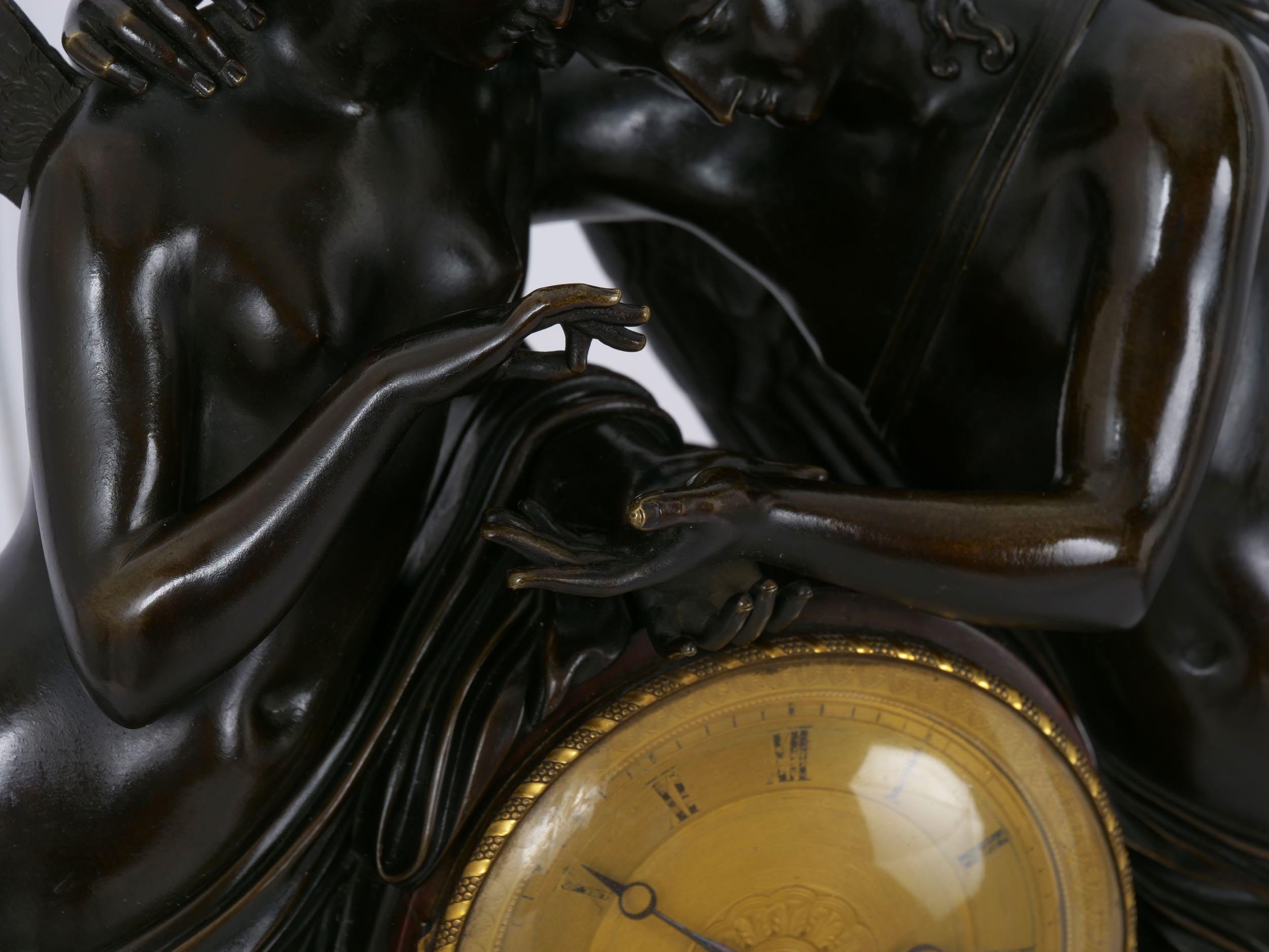 “Cupid & Psyche” French Empire Bronze Sculpture Mantel Clock, circa 1815 8