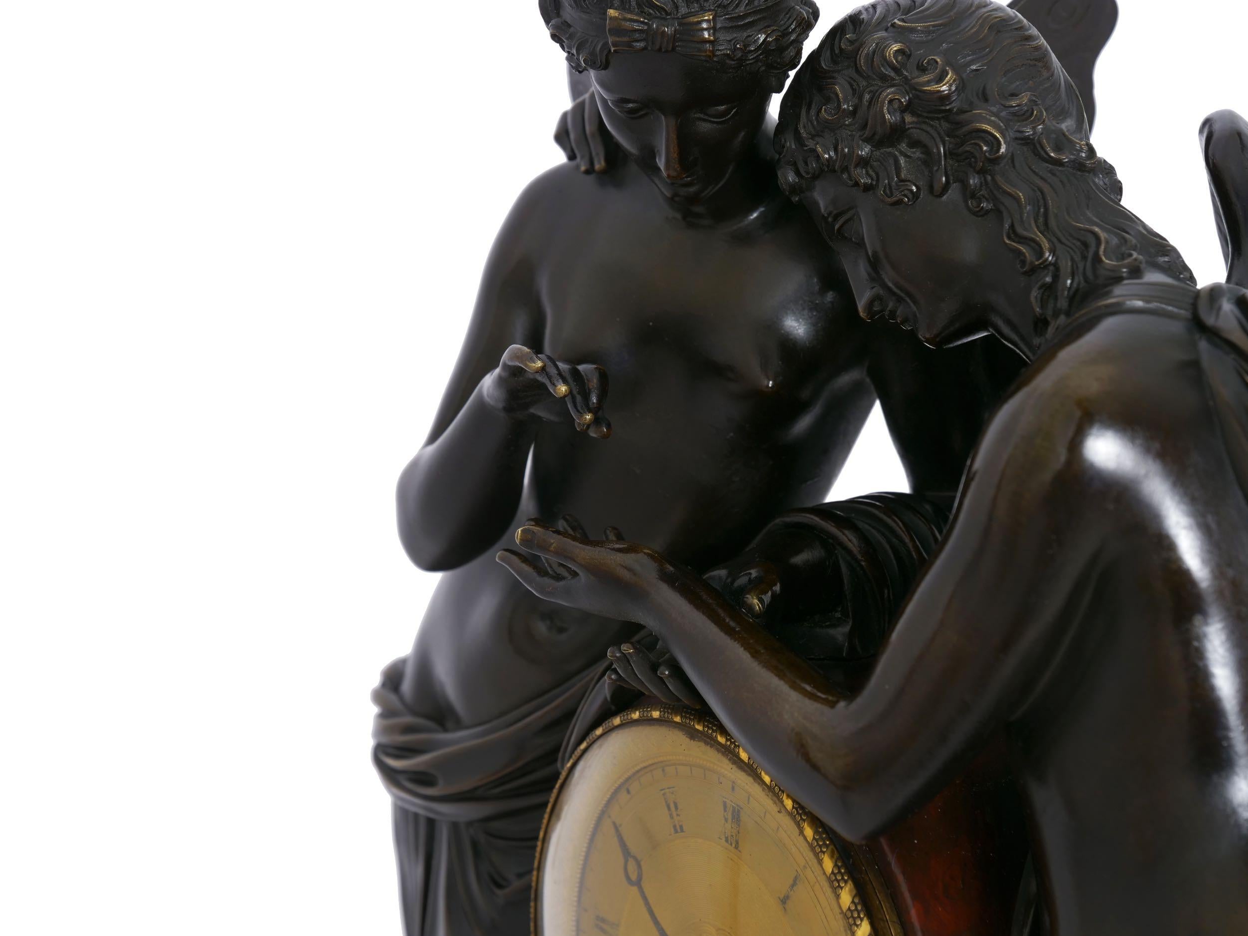 “Cupid & Psyche” French Empire Bronze Sculpture Mantel Clock, circa 1815 11