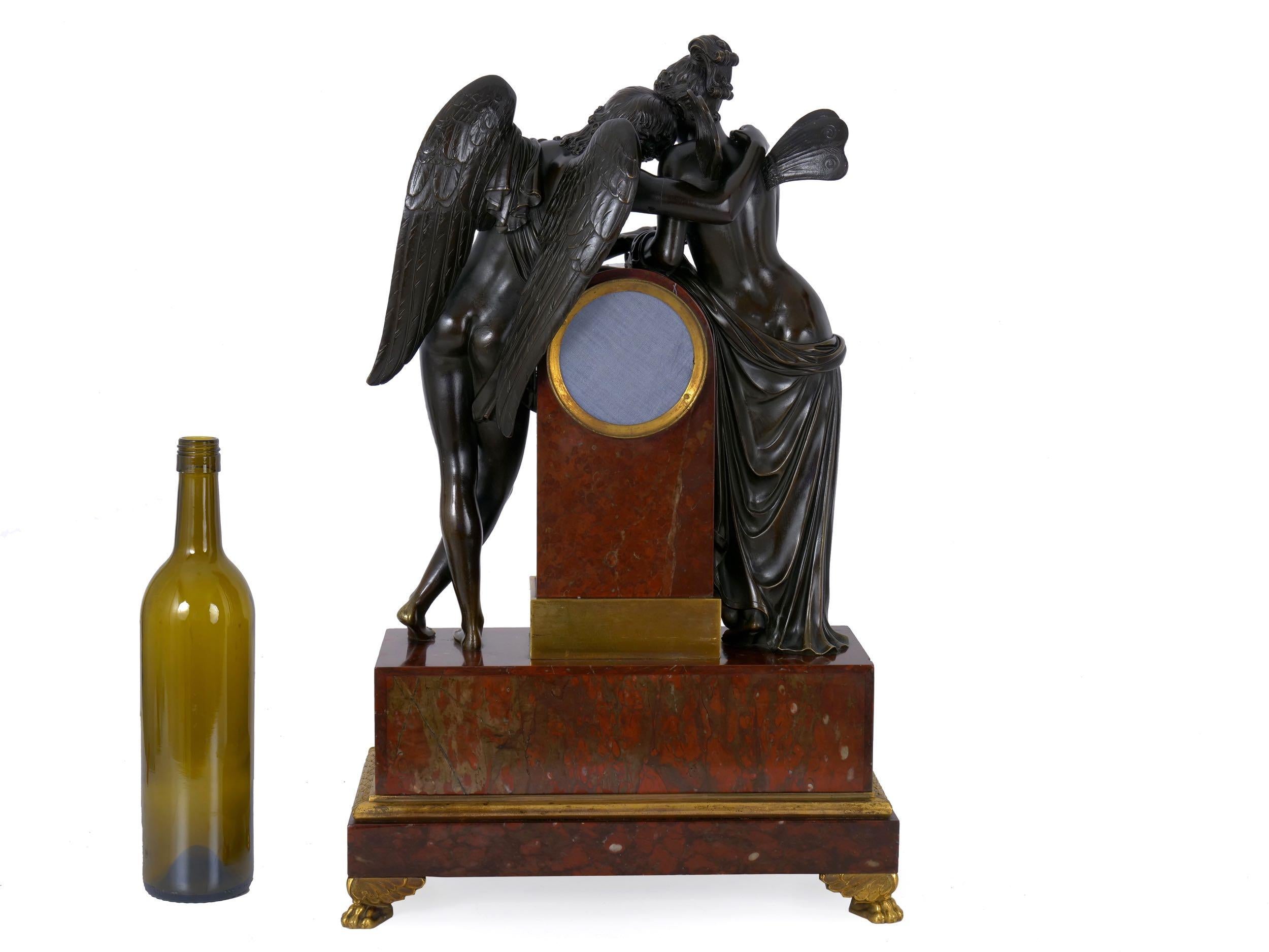 Gilt “Cupid & Psyche” French Empire Bronze Sculpture Mantel Clock, circa 1815