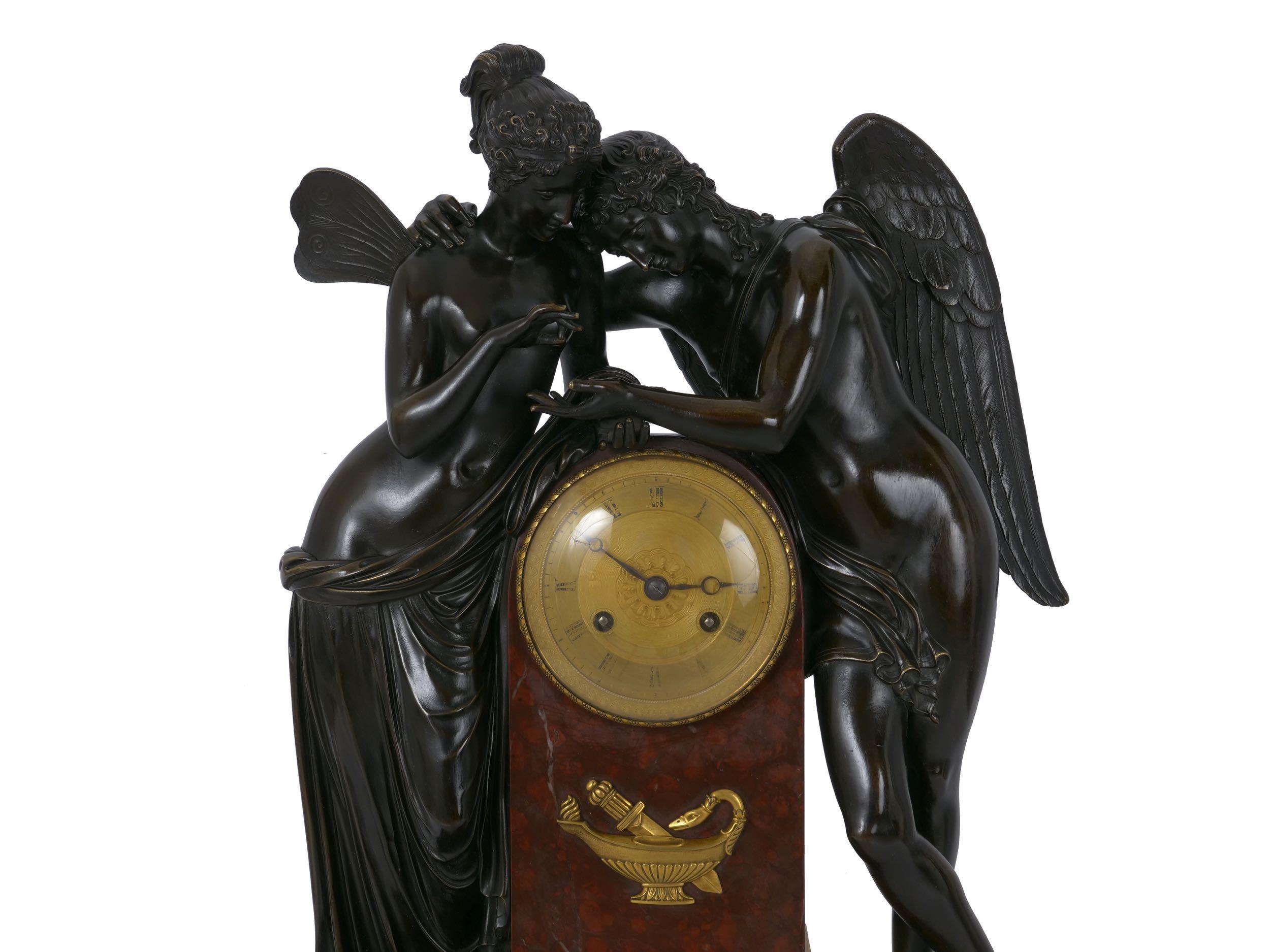 19th Century “Cupid & Psyche” French Empire Bronze Sculpture Mantel Clock, circa 1815