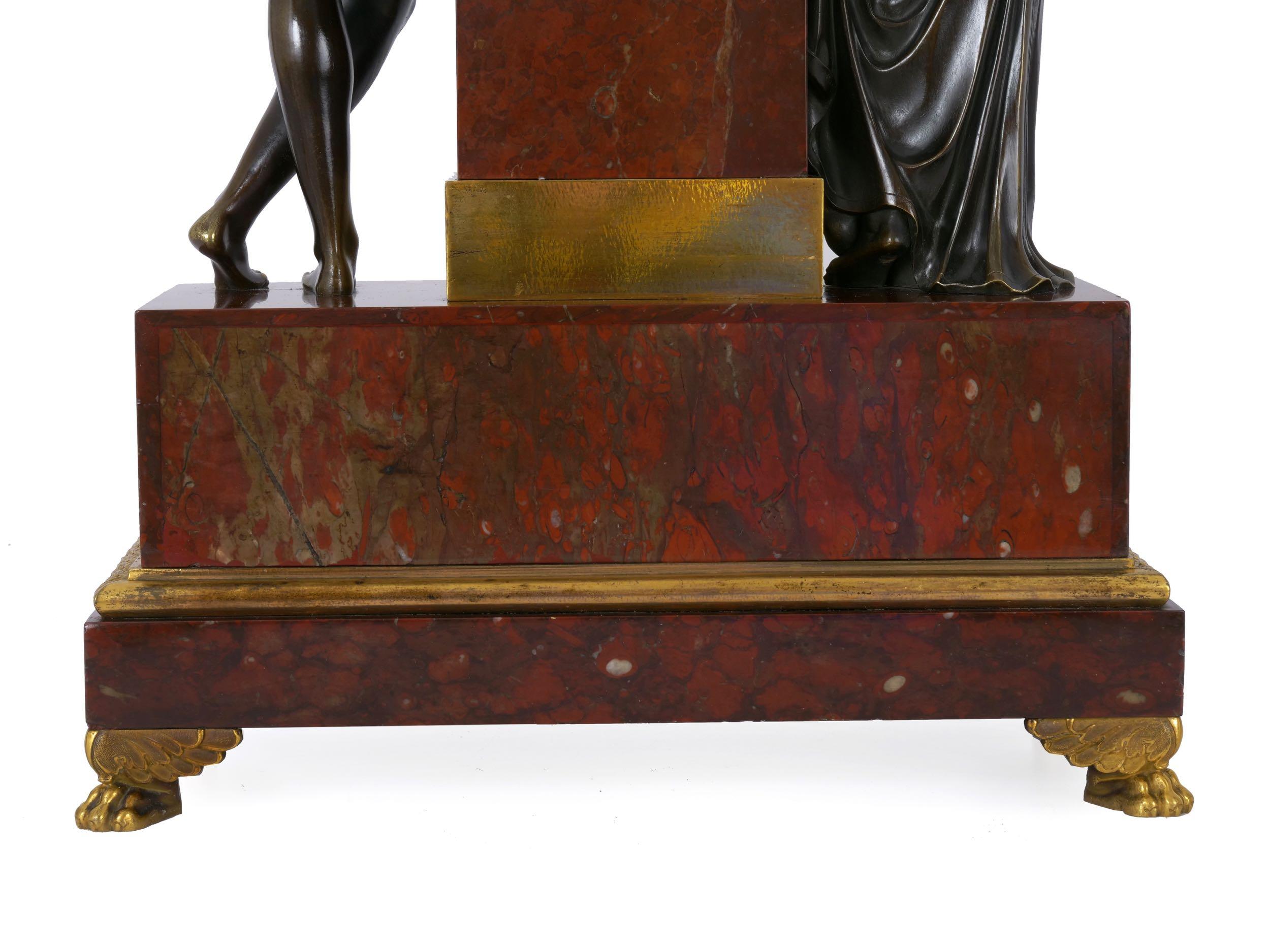 “Cupid & Psyche” French Empire Bronze Sculpture Mantel Clock, circa 1815 2