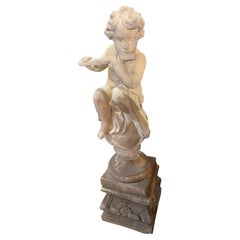 Antique Cupid Statue on Pedestal