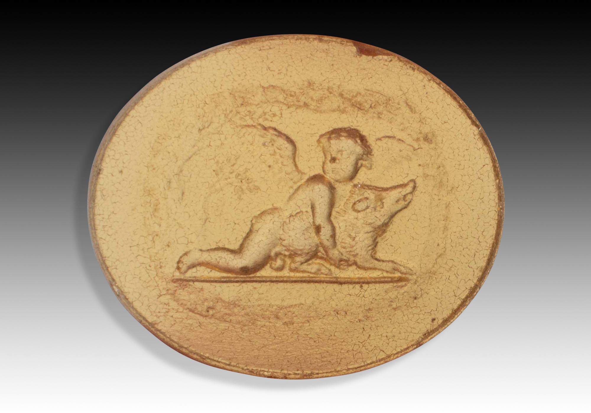 Italian Cupid with boar. Glass. 19th century. For Sale