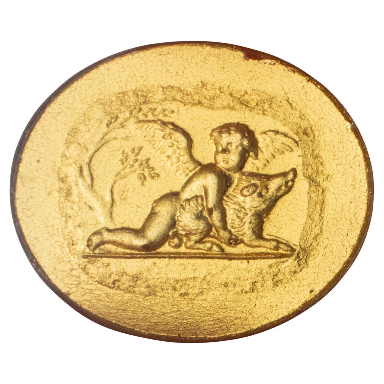 Cupid with boar. Glass. 19th century. For Sale