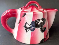 "Cupid with Bow", Rare Art Deco Teapot by Rometti, Deep Pink & Black, 1920s