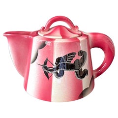 Seltene Art-Déco-Teekanne „ Amor mit Schleife“ von Rometti, tiefrosa und schwarz, 1920er Jahre