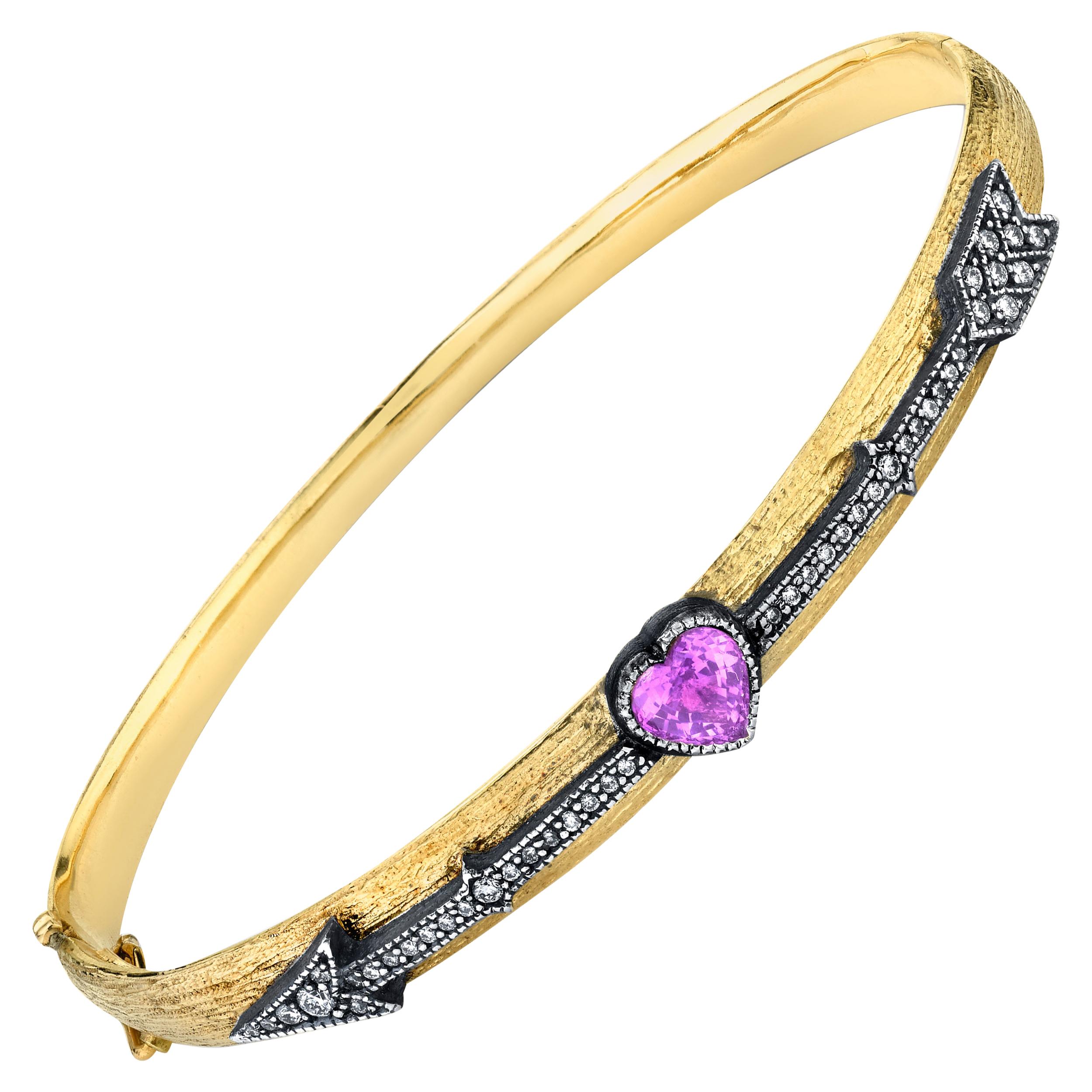 Cupids Arrow 18k Gold Bracelet with Sapphire and Diamonds For Sale