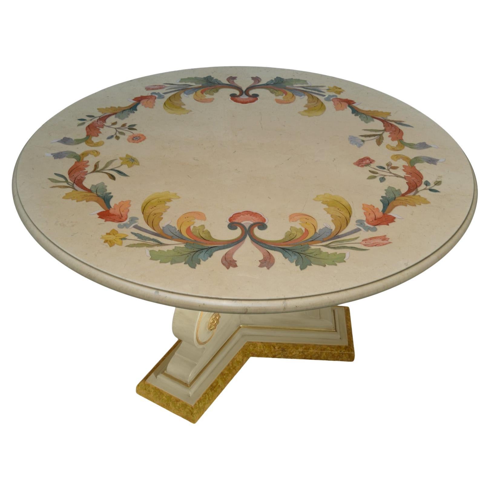Table de salle à manger marbre beige et incrustations scagliola  Disponible en Italie en vente