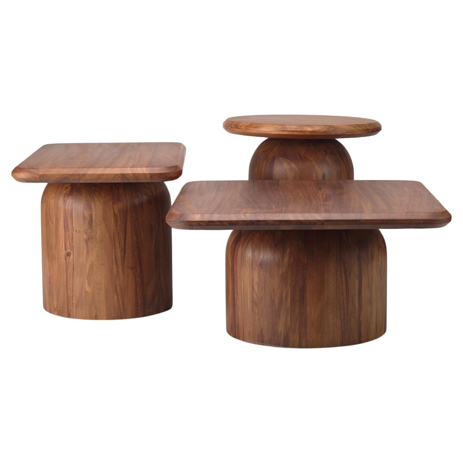 Cupola Cluster of 3 Tables in Conacaste Wood For Sale