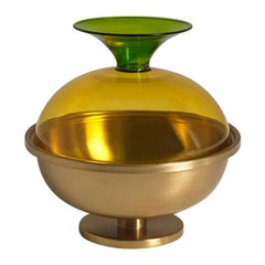 Cuppone and Cuppone, Satin Brass Bowl and Colored Blown-Glass Bowl by Aldo Cibic