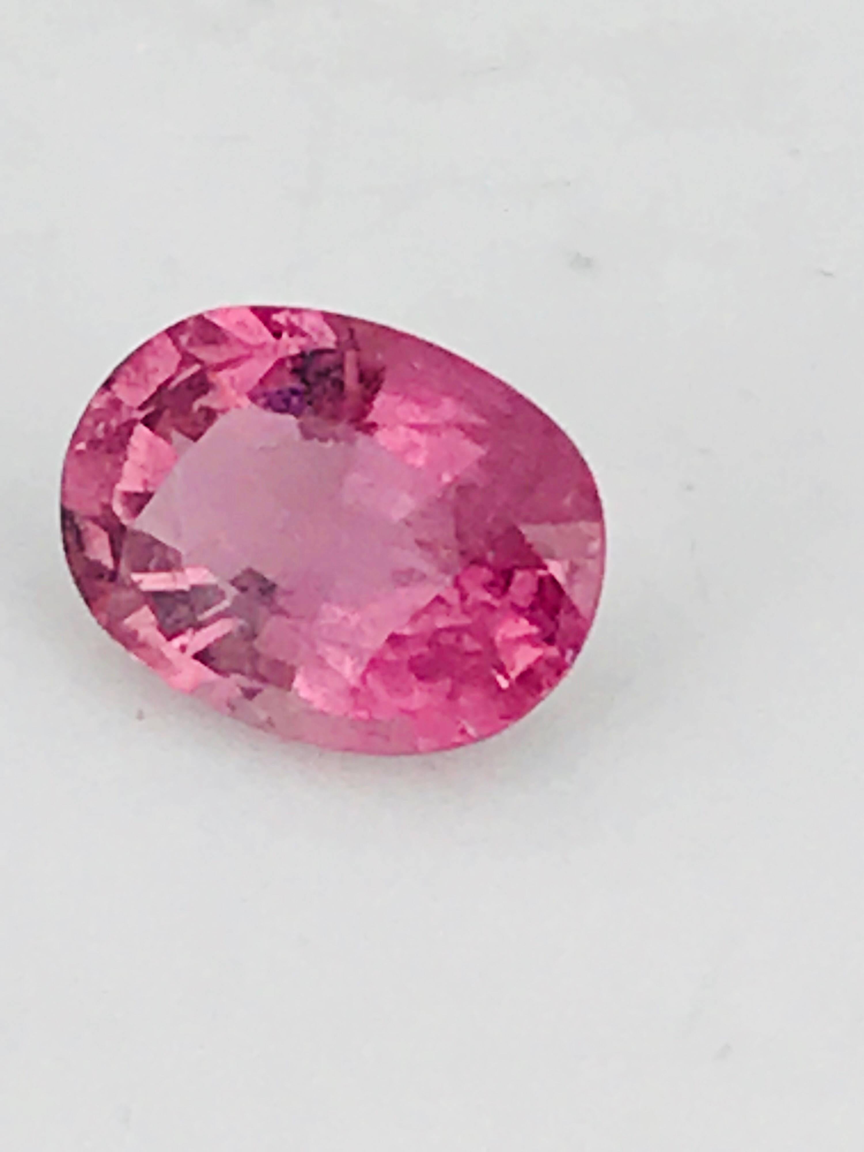 Very rare, Cuprian Elbaite, Pink Tourmaline gemstone weighing 2.13 carat.
The stone is from Mozambique and measures 6.84 x 9 x 4.3 millimeters in diameter 
Beautiful color.

GIA Gemologist inspected and evaluated
