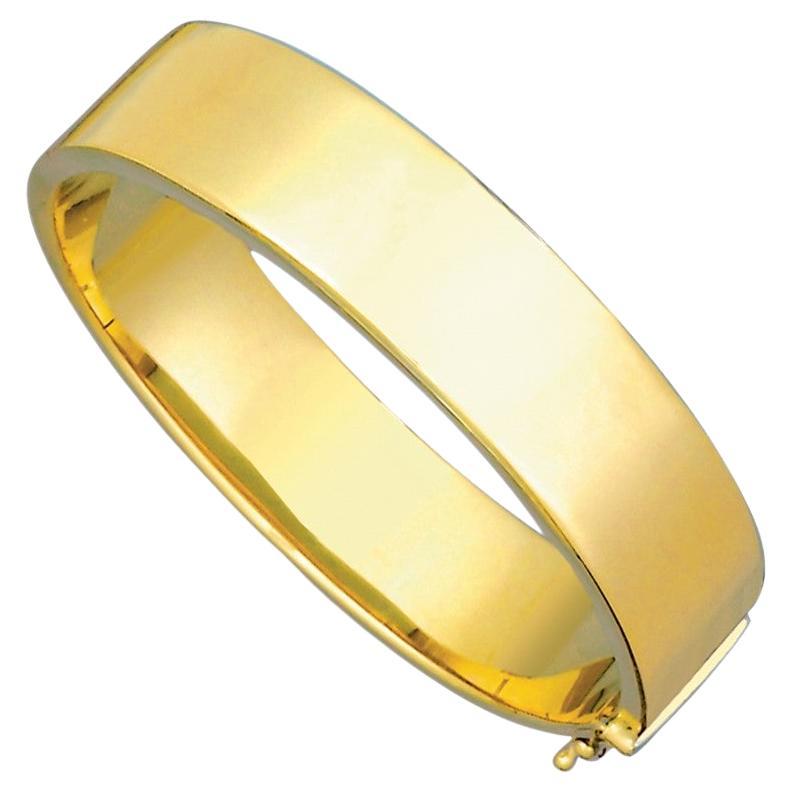 Curata 14k Yellow Gold Flat High Polished Hinged Bangle Bracelet For Sale