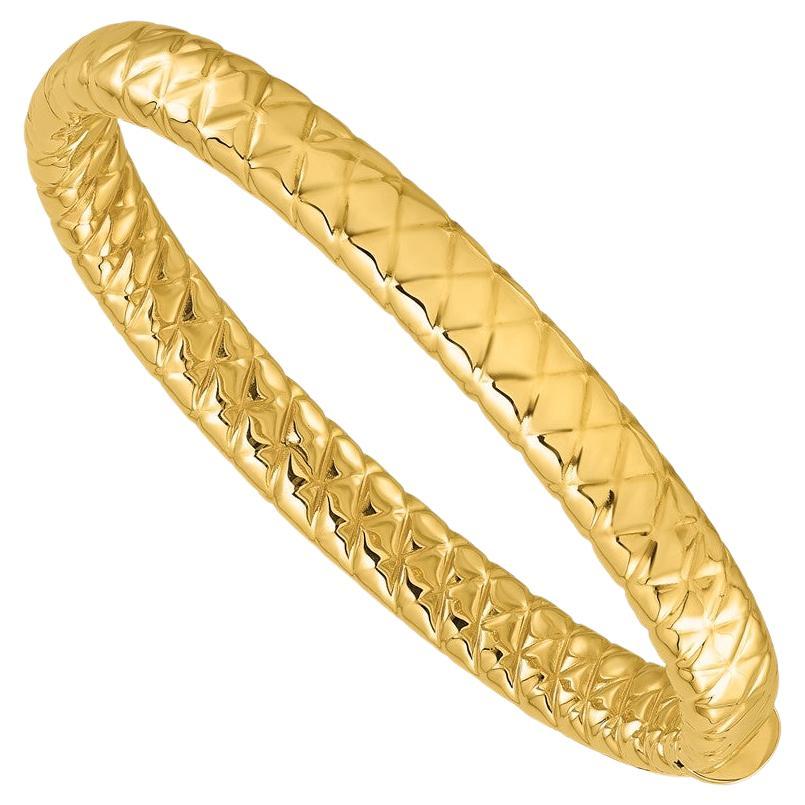 Curata 14k Yellow Gold 8mm Cushion Grooved Hinged Bangle Bracelet For Sale