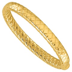 Curata 14k Yellow Gold 8mm Cushion Grooved Hinged Bangle Bracelet