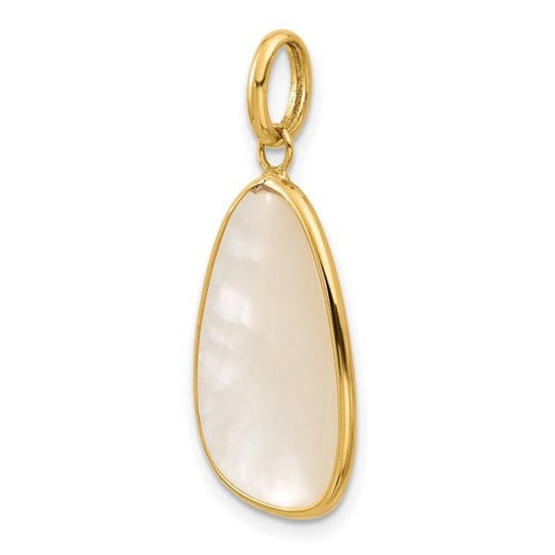 Rough Cut Curata 14k Yellow Gold Abstract Modern White Mother of Pearl Pendant For Sale
