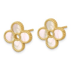 Curata 14k Gelbgold Perlen Perlmutt 4-Blatt Kleeblatt Ohrstecker