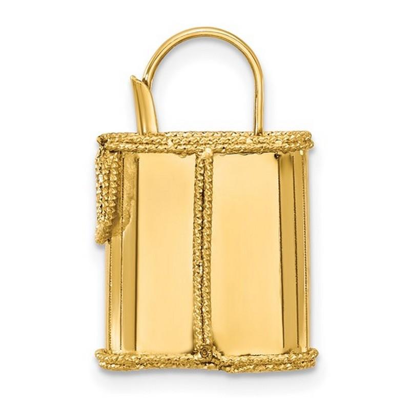 Art Deco Curata 14k Yellow Gold Italian Textured 3-Dimensional Lock Pendant For Sale