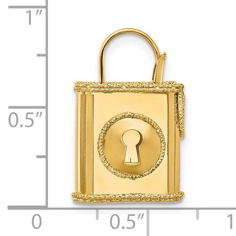 Women's Curata 14k Yellow Gold Italian Textured 3-Dimensional Lock Pendant For Sale