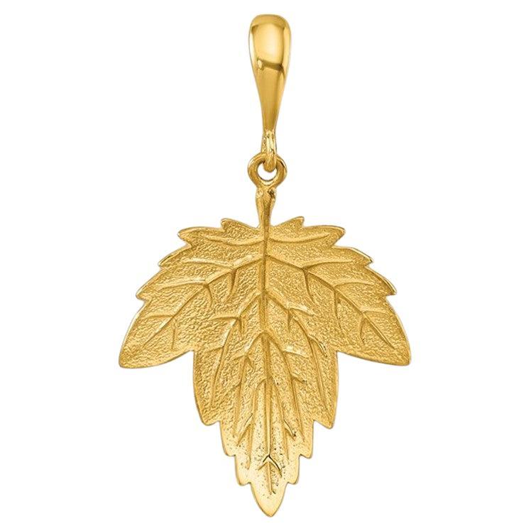 Curata 14k Yellow Gold Italian Textured Large Maple Leaf Pendant