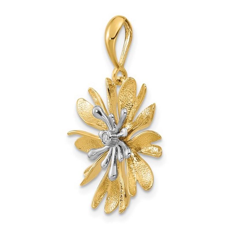 Taille ronde Curata Pendentif fleur abstraite en or jaune 14 carats texturé avec diamants en vente