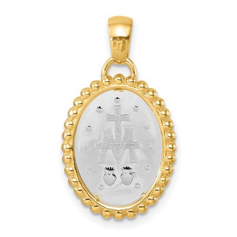 Women's Curata 18k Two-tone Gold Italian Beaded Reversible Miraculous Medal Pendant For Sale