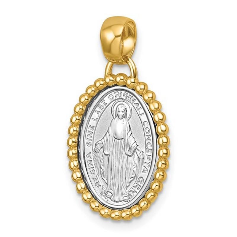 Curata 18k Two-tone Gold Italian Beaded Reversible Miraculous Medal Pendant For Sale 1