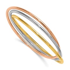 Curata Italian 14k Tri-color Gold Trinity Rolling Slip-on Bangle Bracelet