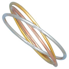 Curata Italian 14k Tri-color Gold Trinity Rolling Slip-on Bangle Bracelet