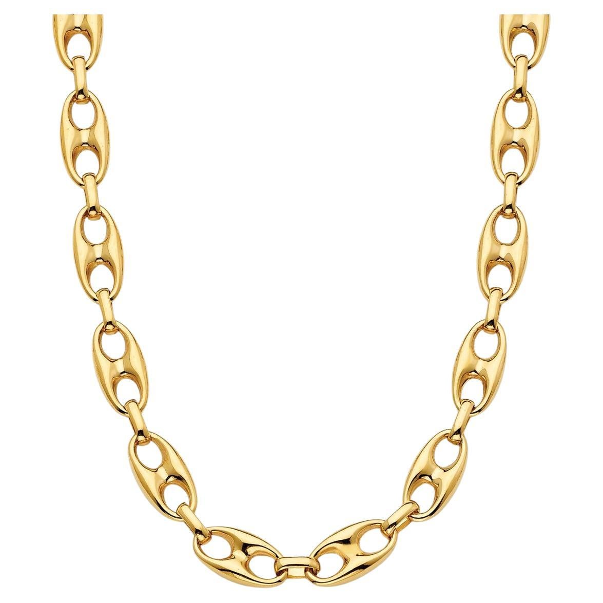 Curata Italian 18" 10mm 14k Yellow Gold Chunky Puffed Mariner Statement Necklace For Sale