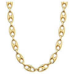 Curata Italian 18" 10mm 14k Yellow Gold Chunky Puffed Mariner Statement Necklace