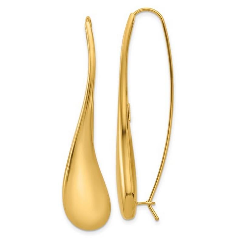 Metal Purity: 14k
Country of Origin: Italy
Metal Weight: 6.7 grams
Measurement: 12mm wide x 57 mm long
Certificate of Authenticity

Italian 14 karat yellow gold modern threader earrings offer a unique and distinctive style with several notable